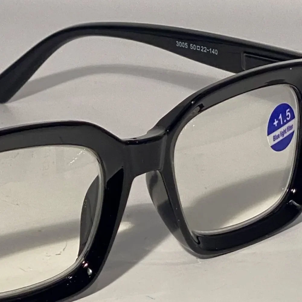 1156 Claudia 1.5 Black Reading Glasses Square Concave Readers NWT